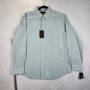 Tasso Elba Mens Large L Light Blue White Stripe Dress Shirt 100% Cotton Luxury